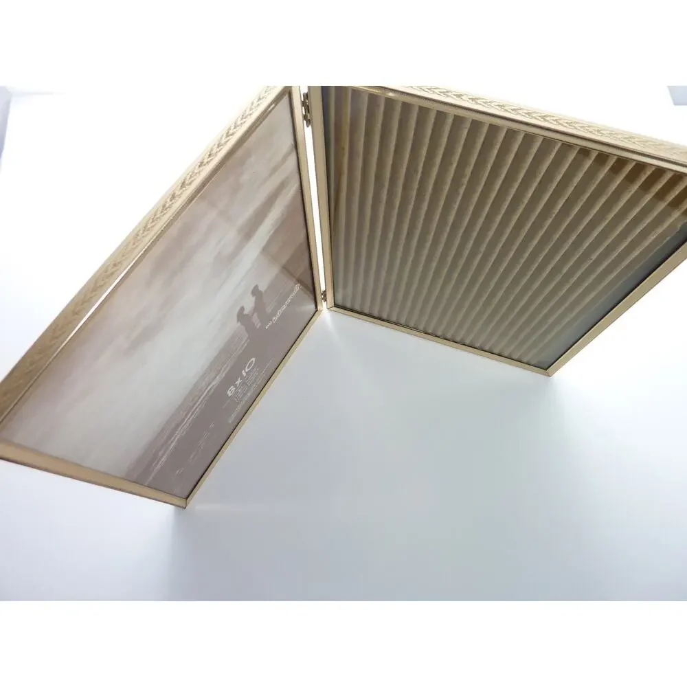 Vintage 1970s Gold Folding Double Picture Frame 8x10 Bifold Twin Photo Display